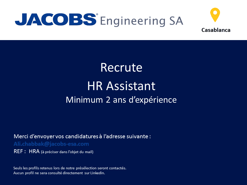 Jacobs Engineering recrute 3 Profils (Casablanca) - توظيف 